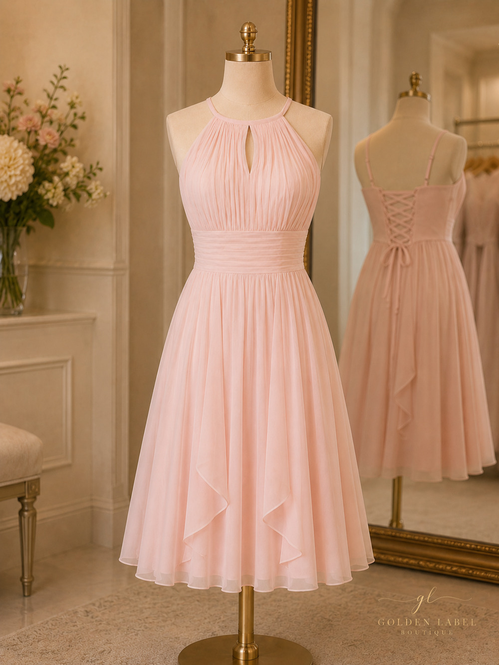 Blush Pink Halter Corset Back Cocktail Dress Juniors 0 XS Corset Back NWT